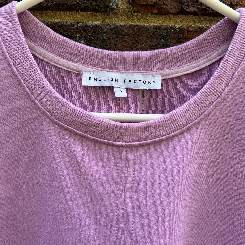 English Factory Knit Woven Mixed Dress Lilac Purple Puff Sleeve Mini Size Small - Picture 3 of 9